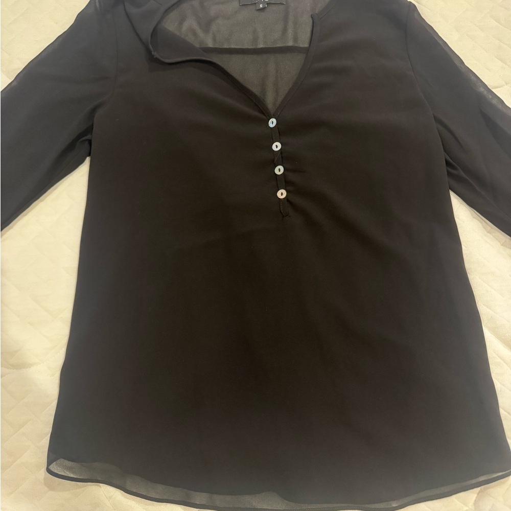ANGL Black Sheer Button-Up Blouse